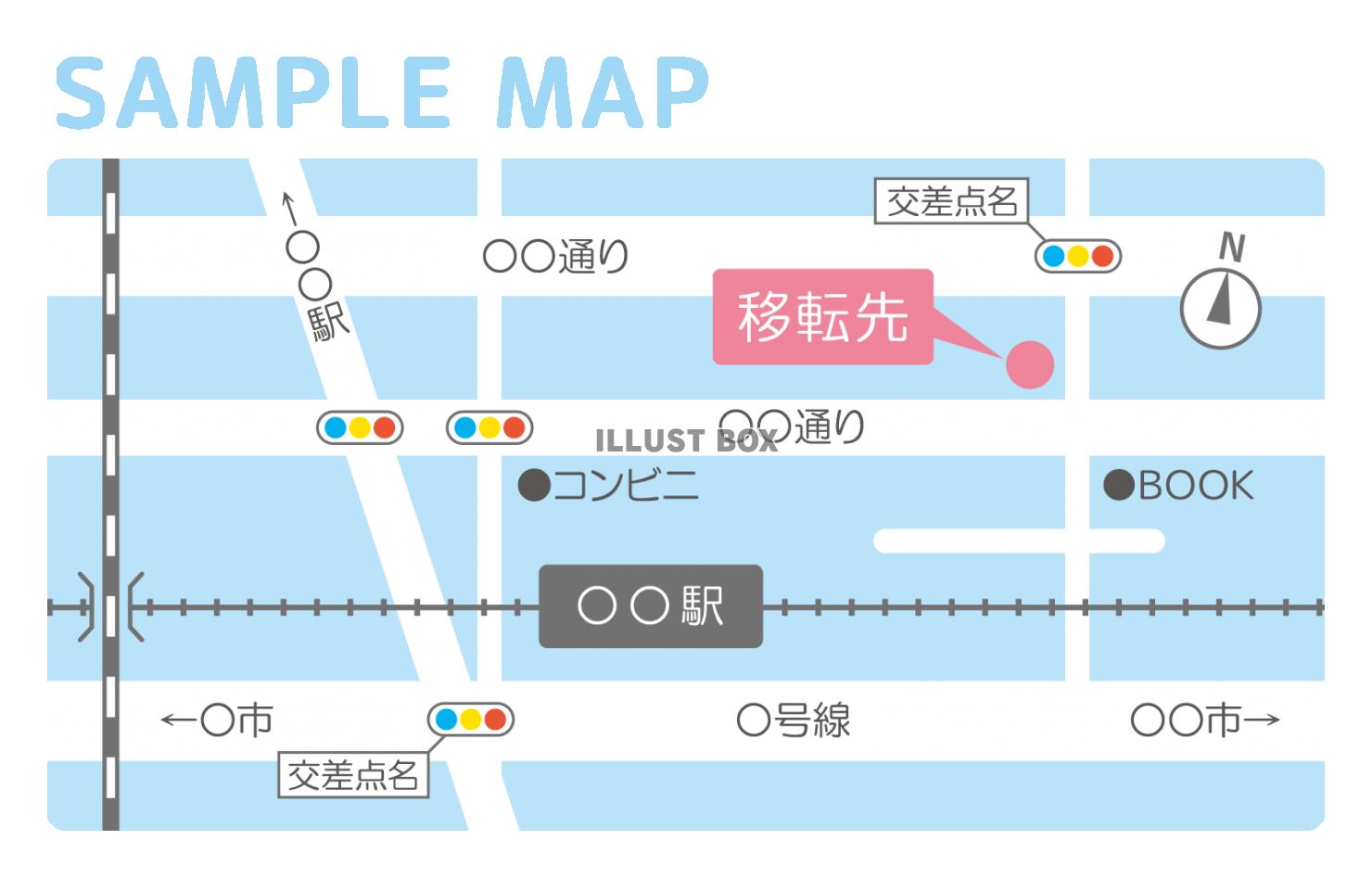 サンプル地図テンプレートマップ見本駅線路線交差点名国道路北