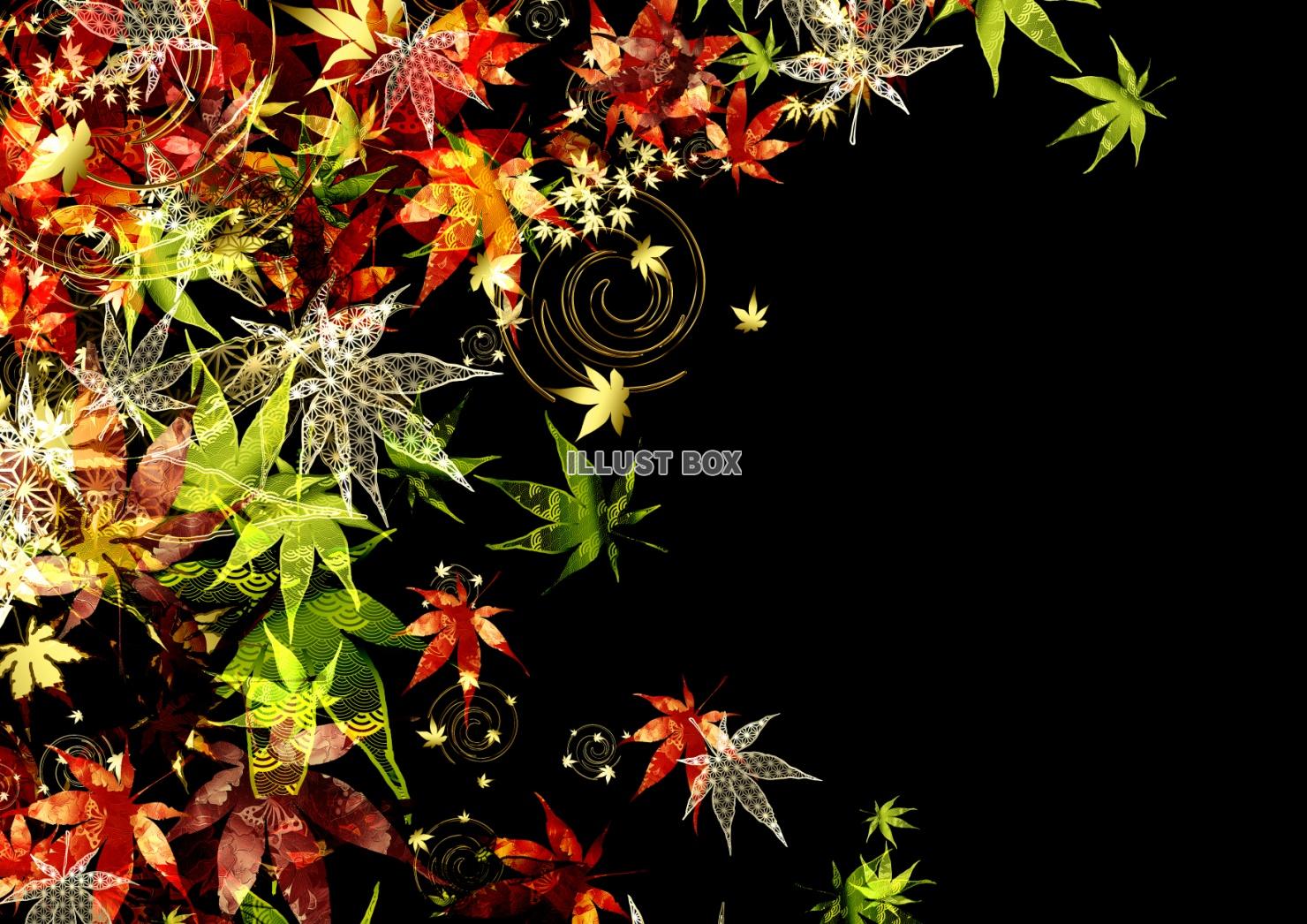 無料イラスト 和風で紅葉が綺麗でカッコイイフレーム黒背景