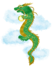 水彩　緑の昇り龍と雲　　干支　開運