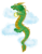 水彩　緑の昇り龍と雲　　干支　開運