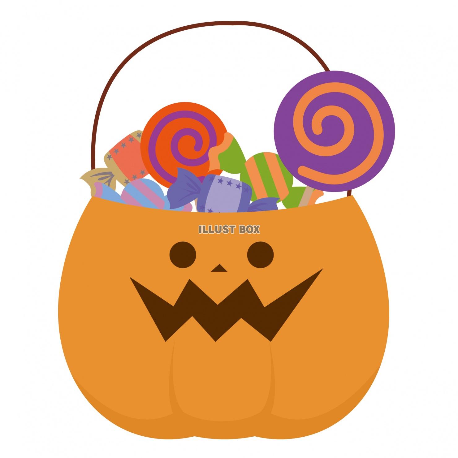 無料イラスト ハロウィン ジャックオランタンバケツのお菓子入りイラスト