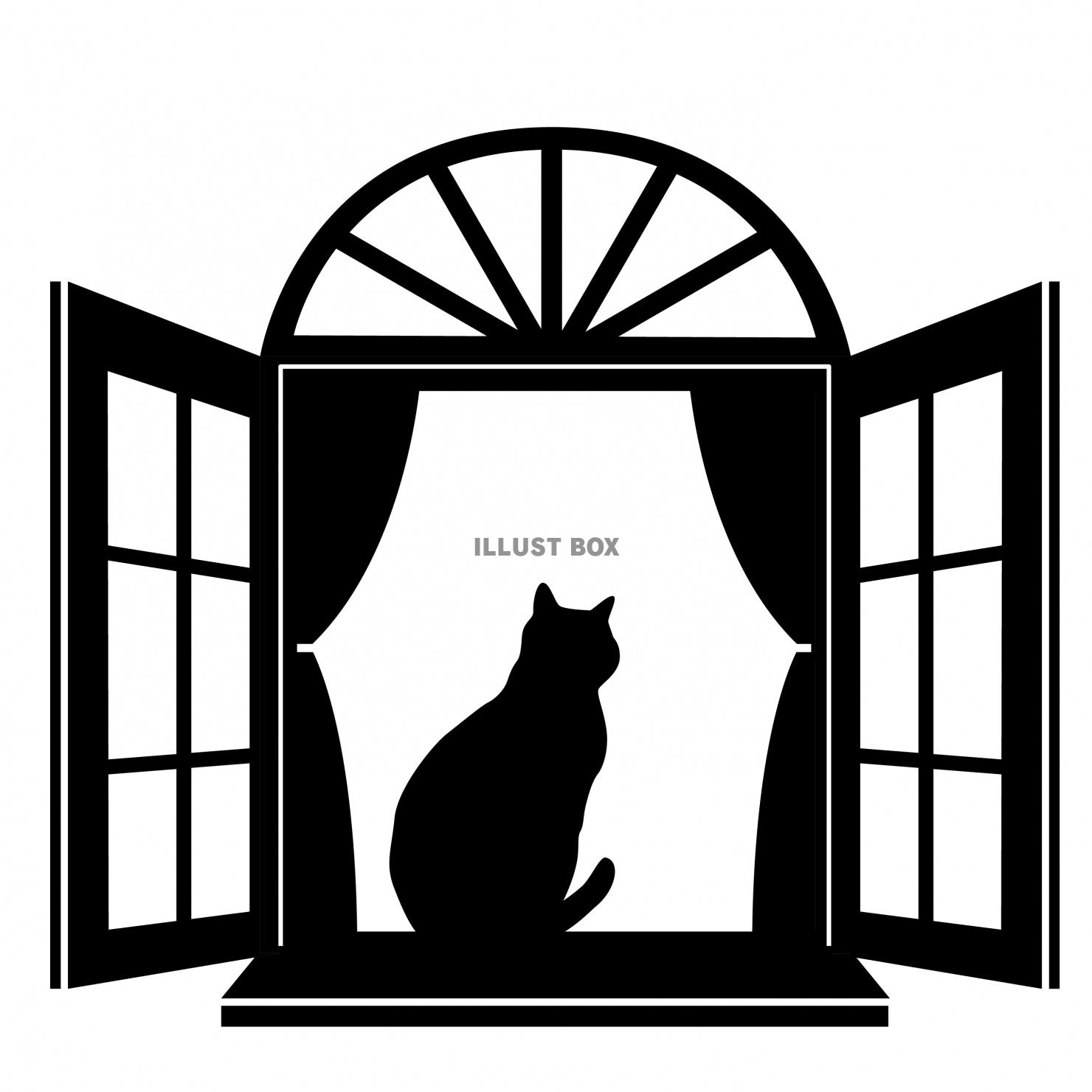 猫★シルエット★黒猫★窓際のネコ