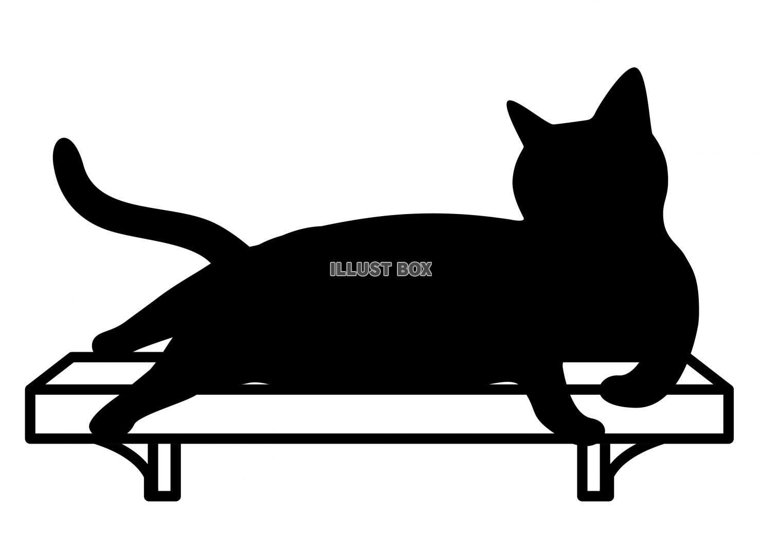 無料イラスト 猫 シルエット 黒猫 キャットシェルフで寝るネコ