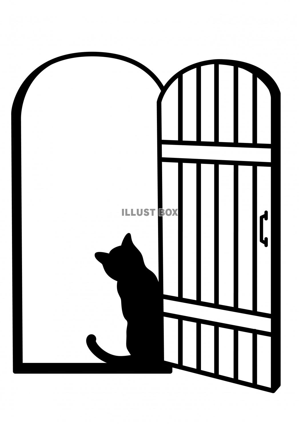 無料イラスト 猫 シルエット 黒猫 扉から覗くネコ