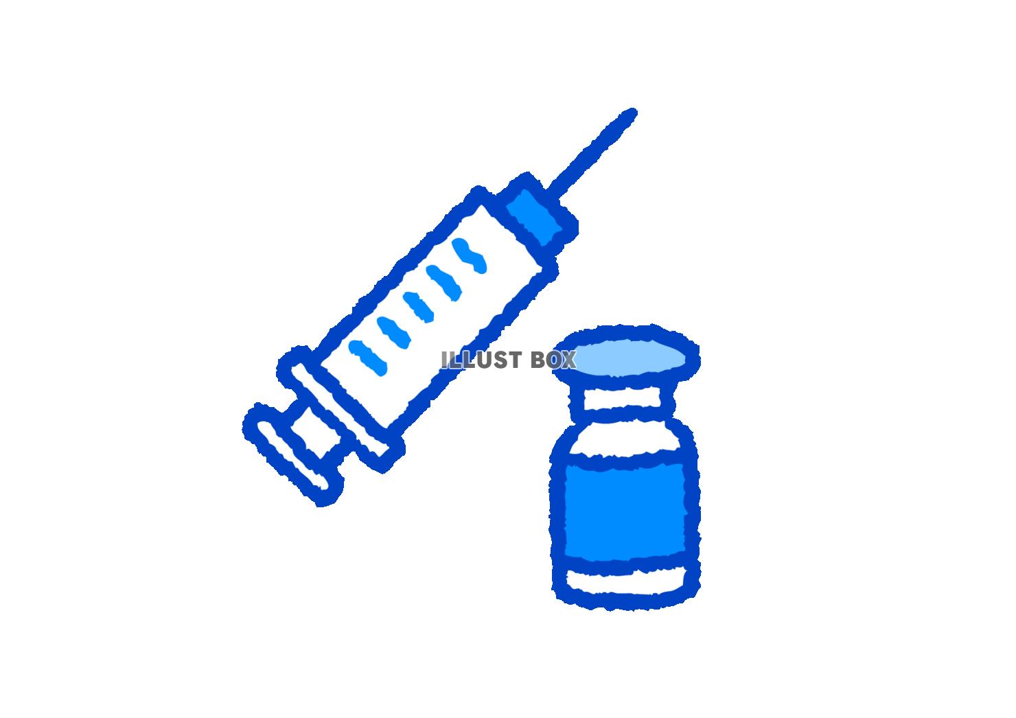 無料イラスト ワクチンと注射器の手描きイラスト