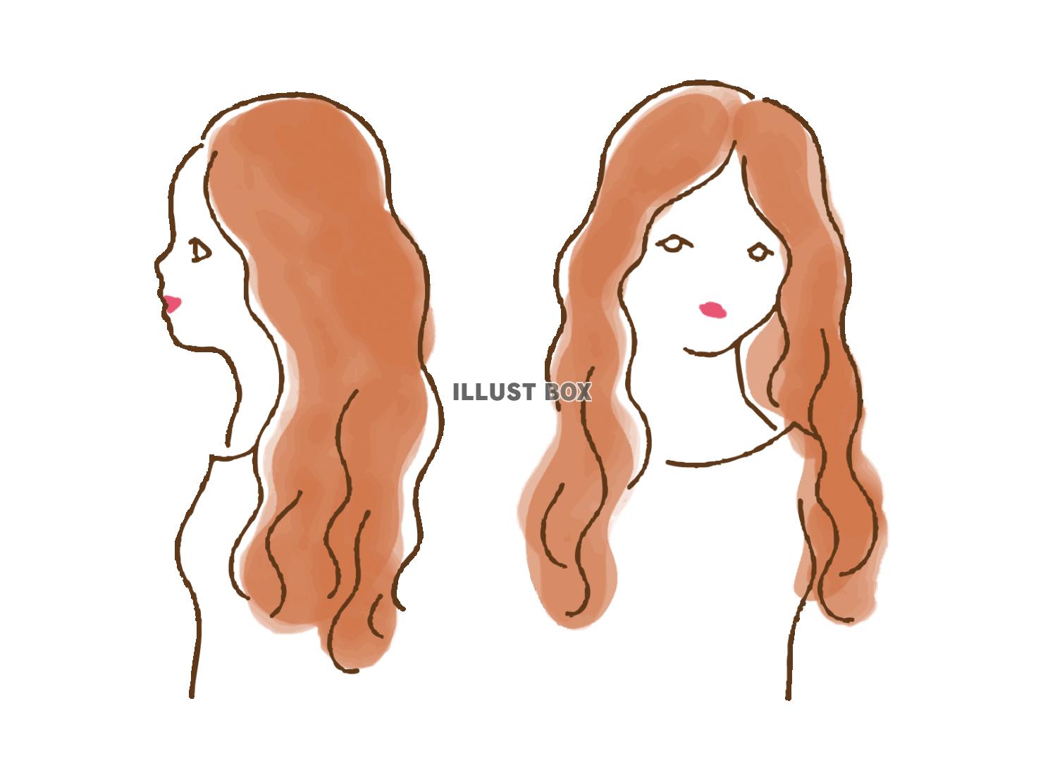 ウェーブヘアの女性のイラスト