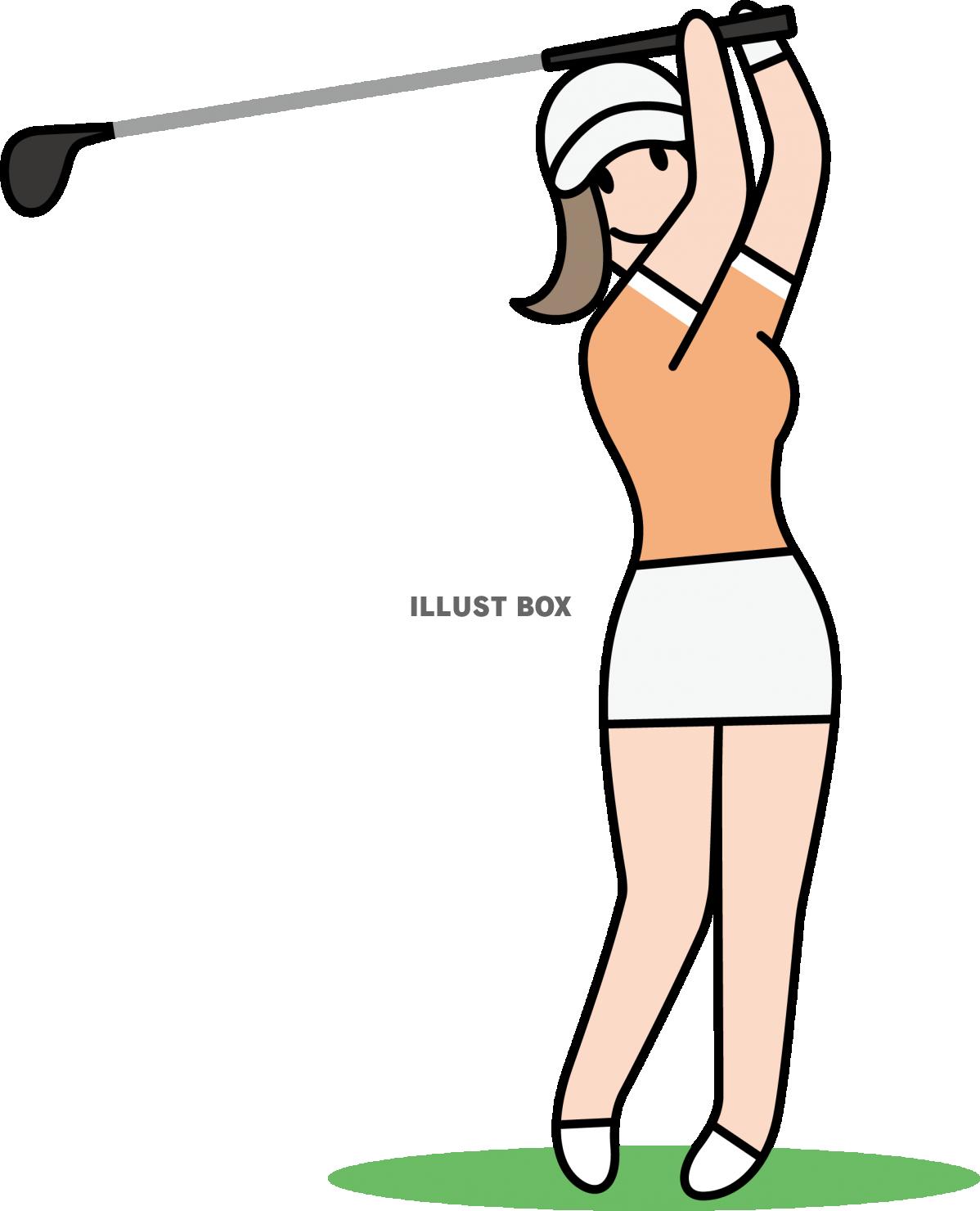 ゴルフをする女性　シンプルなキャラクター