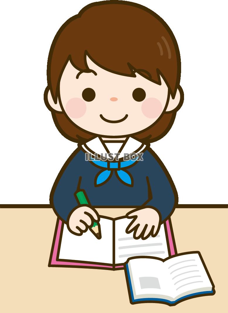 無料イラスト 勉強をしている女子中学生