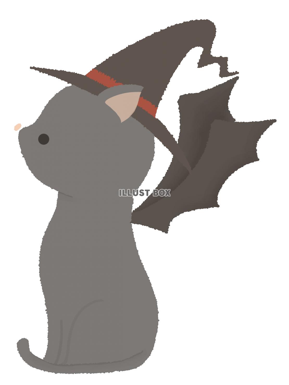 ハロウィン　コウモリの羽をつけた猫のイラスト　線なし