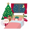 クリスマスイブ　子供部屋で眠る少女とサンタクロースとトナカイ