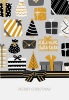 手描きのクリスマスプレゼントのポストカード─黒