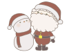 クリスマス　見上げるサンタさんと雪だるまのイラスト　線あり