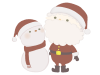 クリスマス　見上げるサンタさんと雪だるまのイラスト　線なし