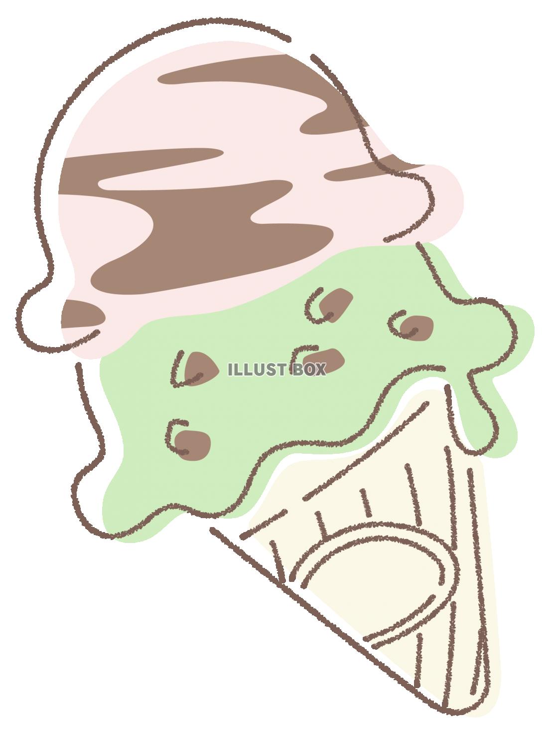 ゆるい手書き風　アイスクリーム  チョコチップ
