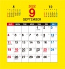 2022年9月カレンダー（六曜入り）黄色