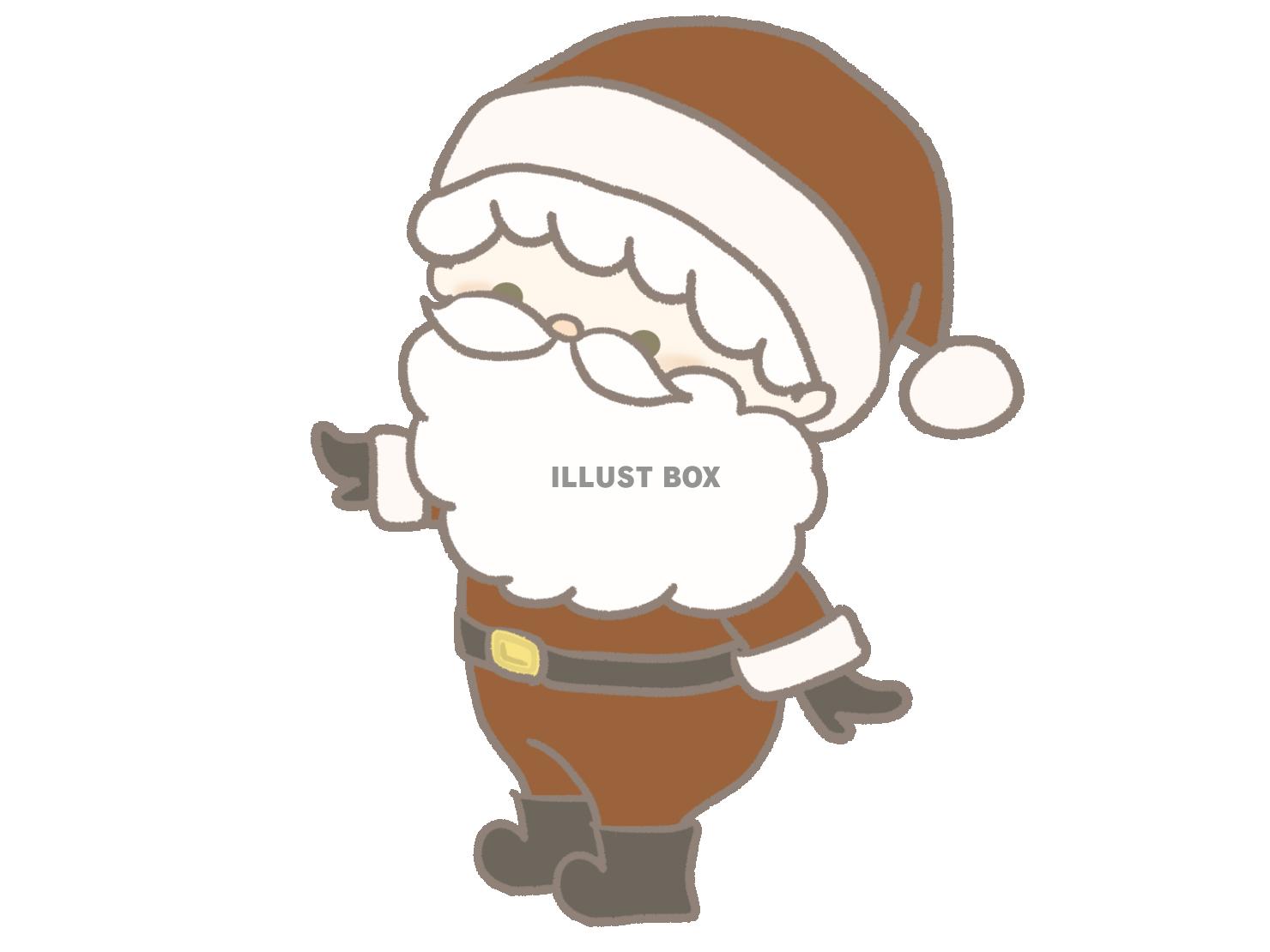 クリスマス　少し手をあげるサンタさんのイラスト　線あり