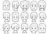 色々な　女の子　顔アイコン　15人　透過　線画