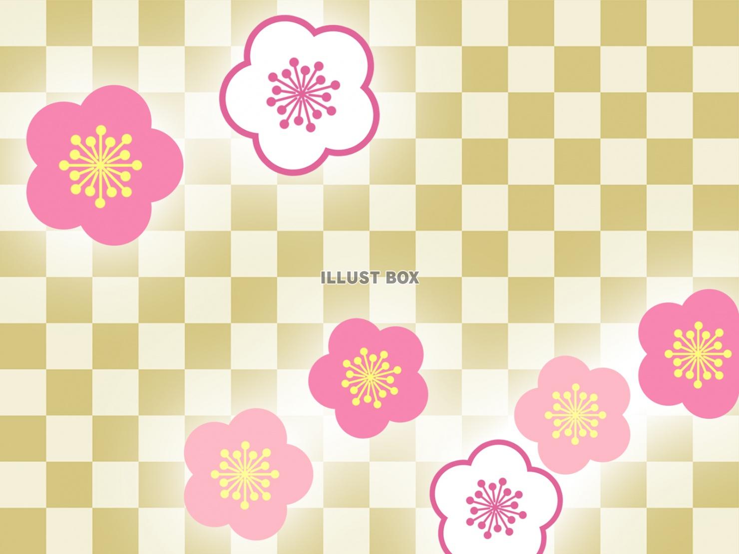 無料イラスト 市松模様と梅の花の壁紙シンプル背景素材イラスト