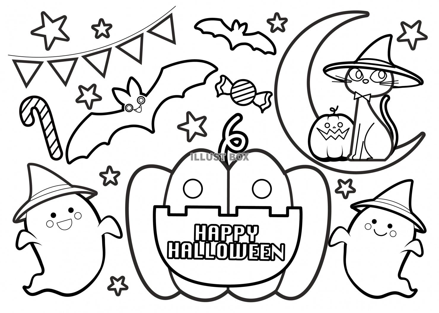 無料イラスト Halloween塗り絵 かわいいハロウィンのぬりえ