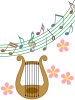 音符と竪琴ライアー背景素材イラストシンプル壁紙画像。透過png