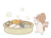 鍋料理を食べようとする犬のイラスト　線あり