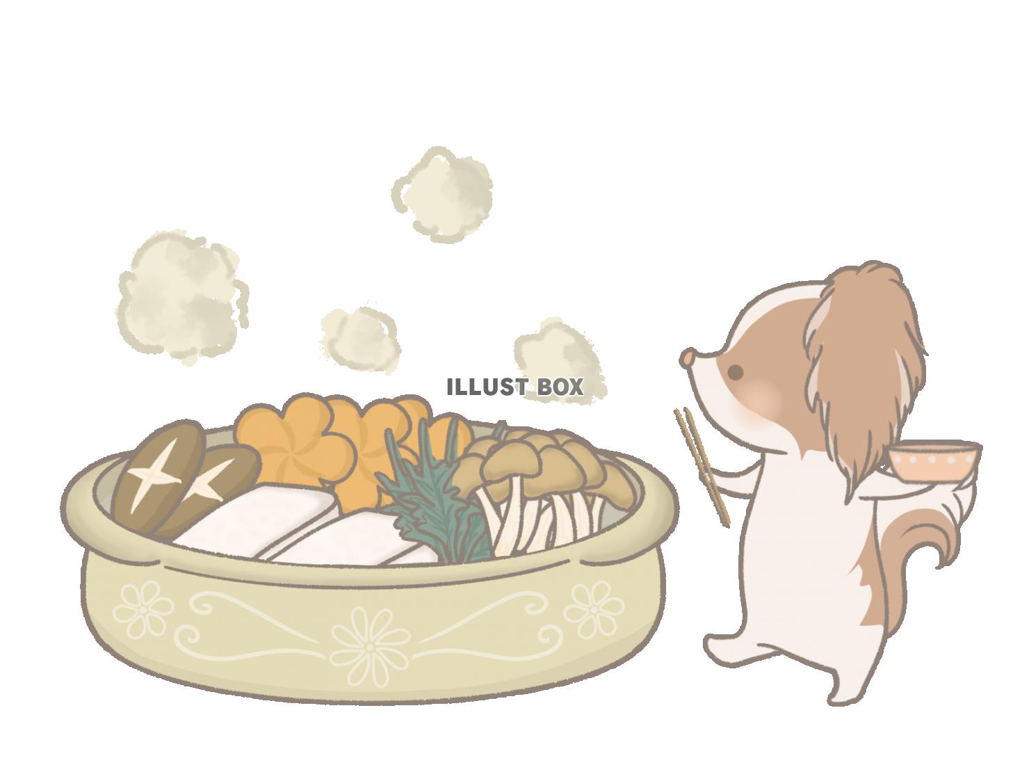 無料イラスト 鍋料理を食べようとする犬のイラスト 線あり