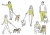 犬を連れた人物のシンプルな線画イラストセット