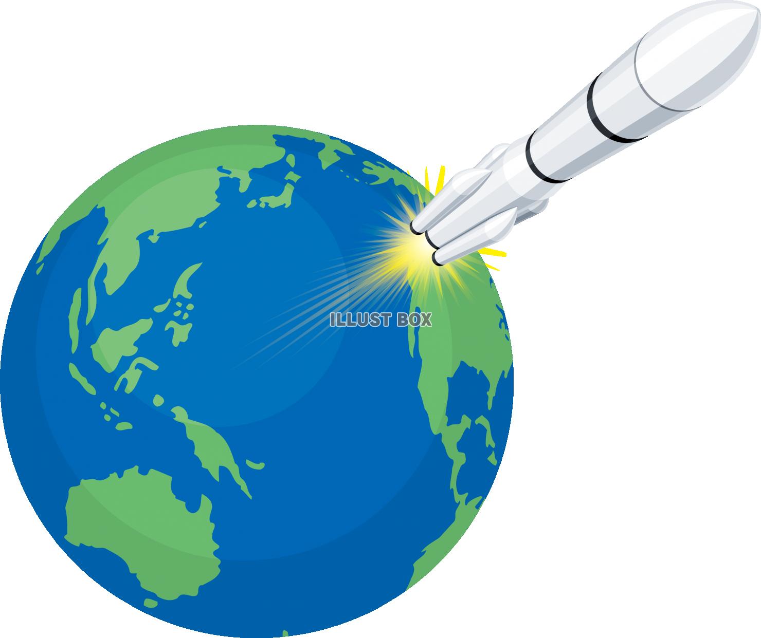 無料イラスト 地球から打ち上げられたロケット