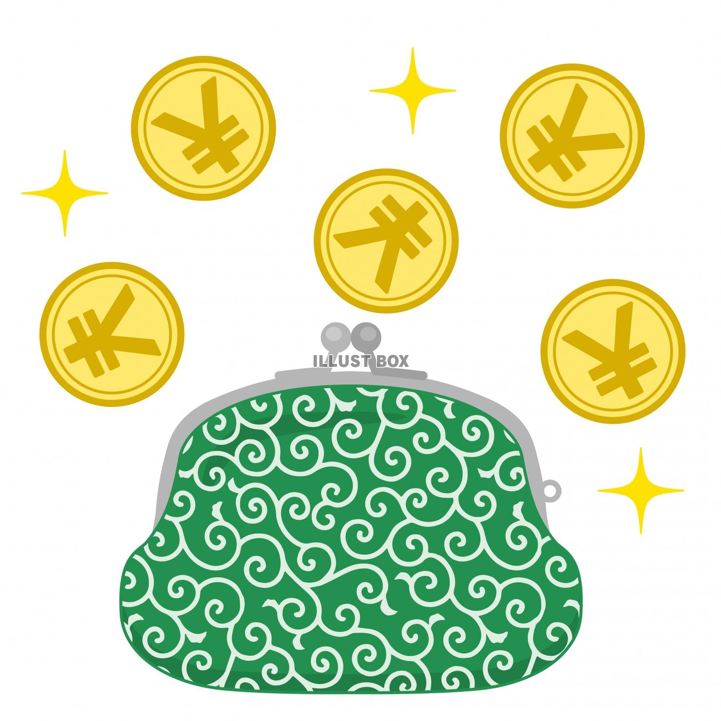 お金のイラストシリーズ★がま口財布と硬貨★唐草模様