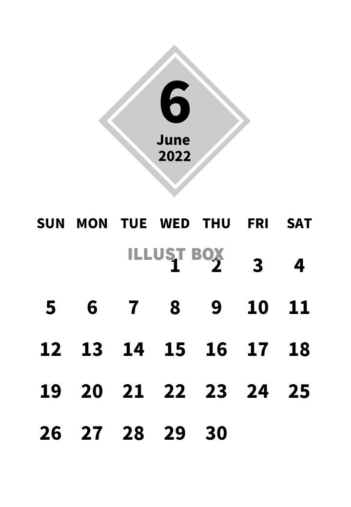 無料イラスト 22年 ６月 シンプルなカレンダー