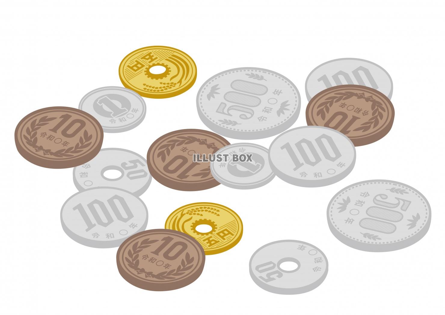 無料イラスト お金のイラストシリーズ 日本の硬貨 小銭