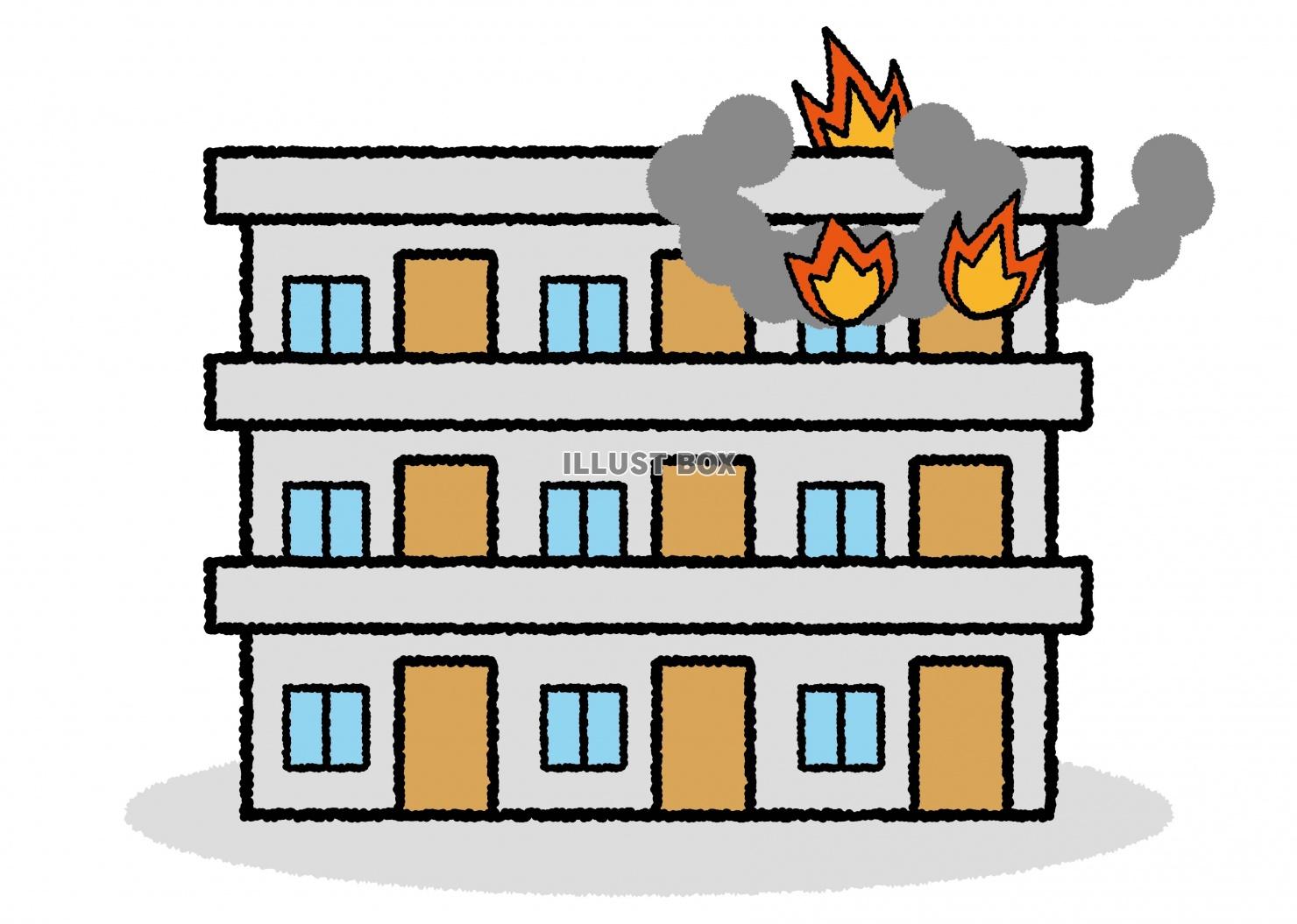 無料イラスト 建物05 05 三階建て アパート 鉄筋コンクリート 火事