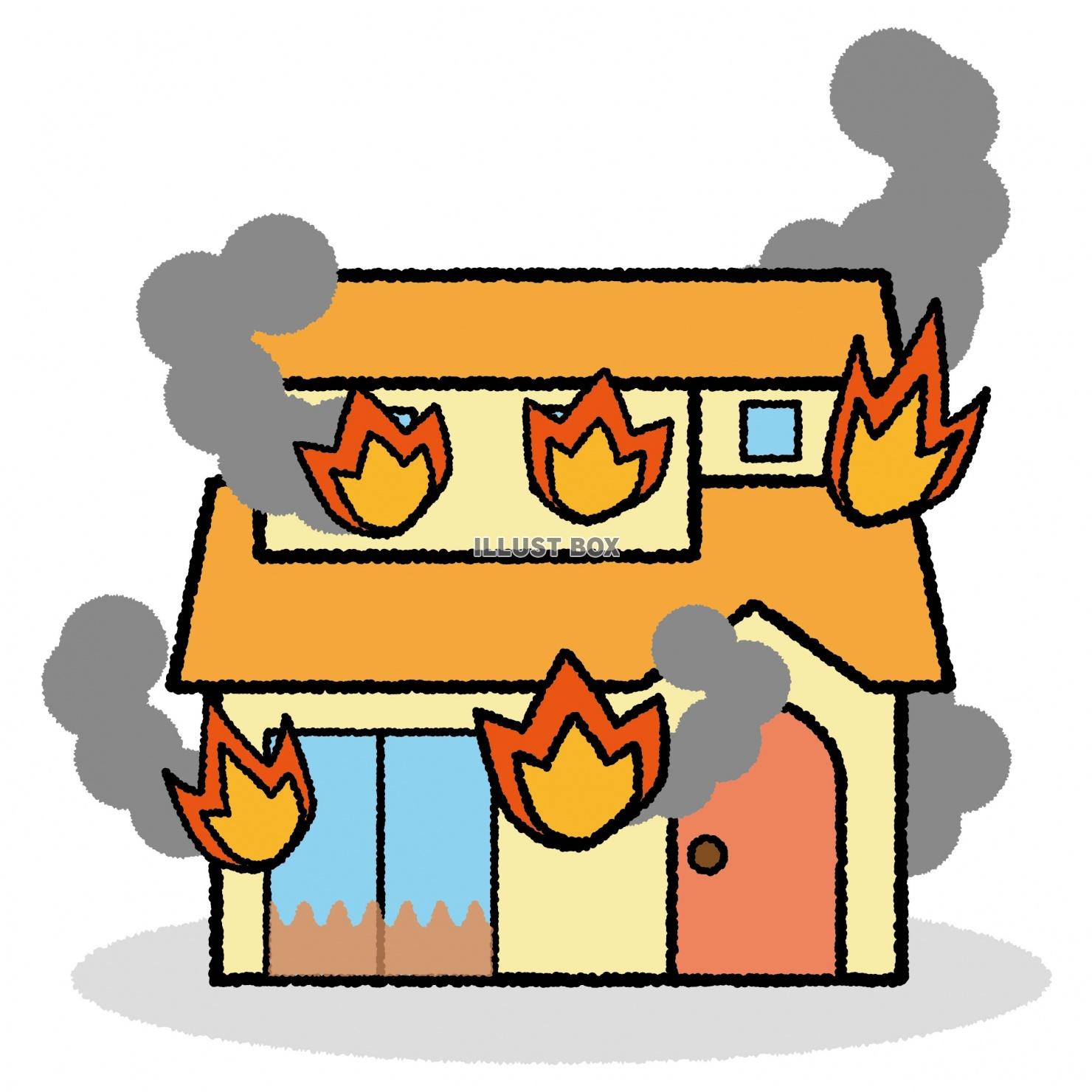 無料イラスト 建物09 01 家 二階建 火事