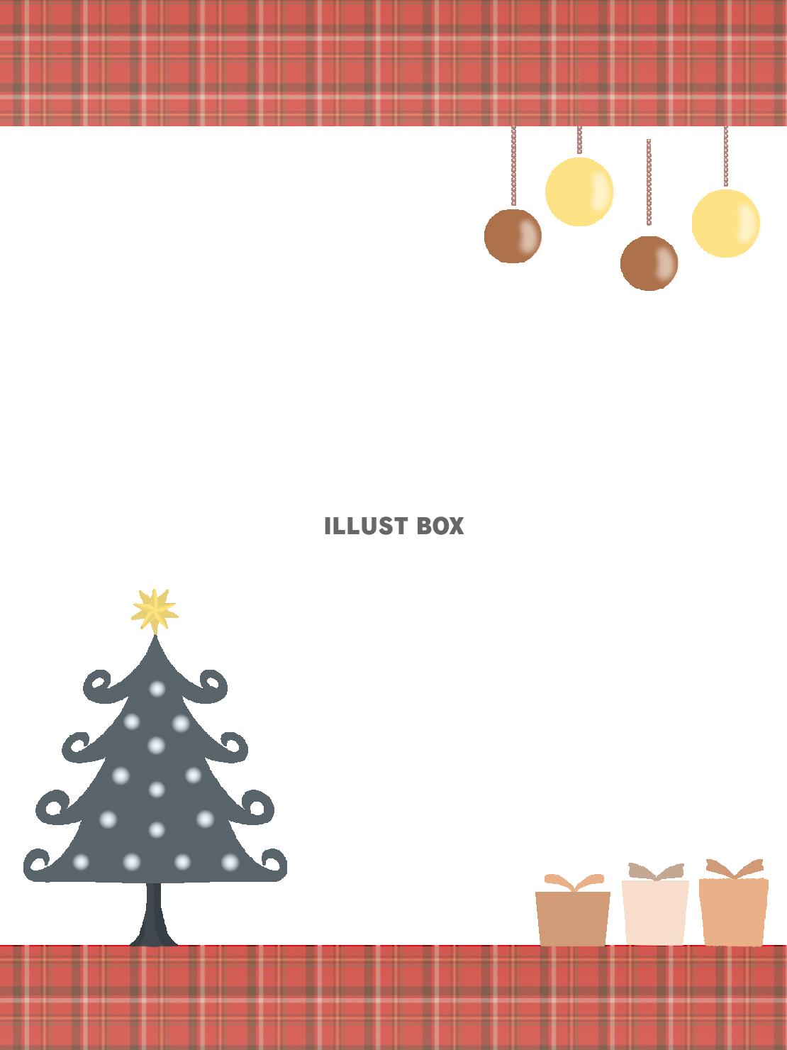 クリスマス　シンプルなツリーとプレゼントのフレームイラスト　...