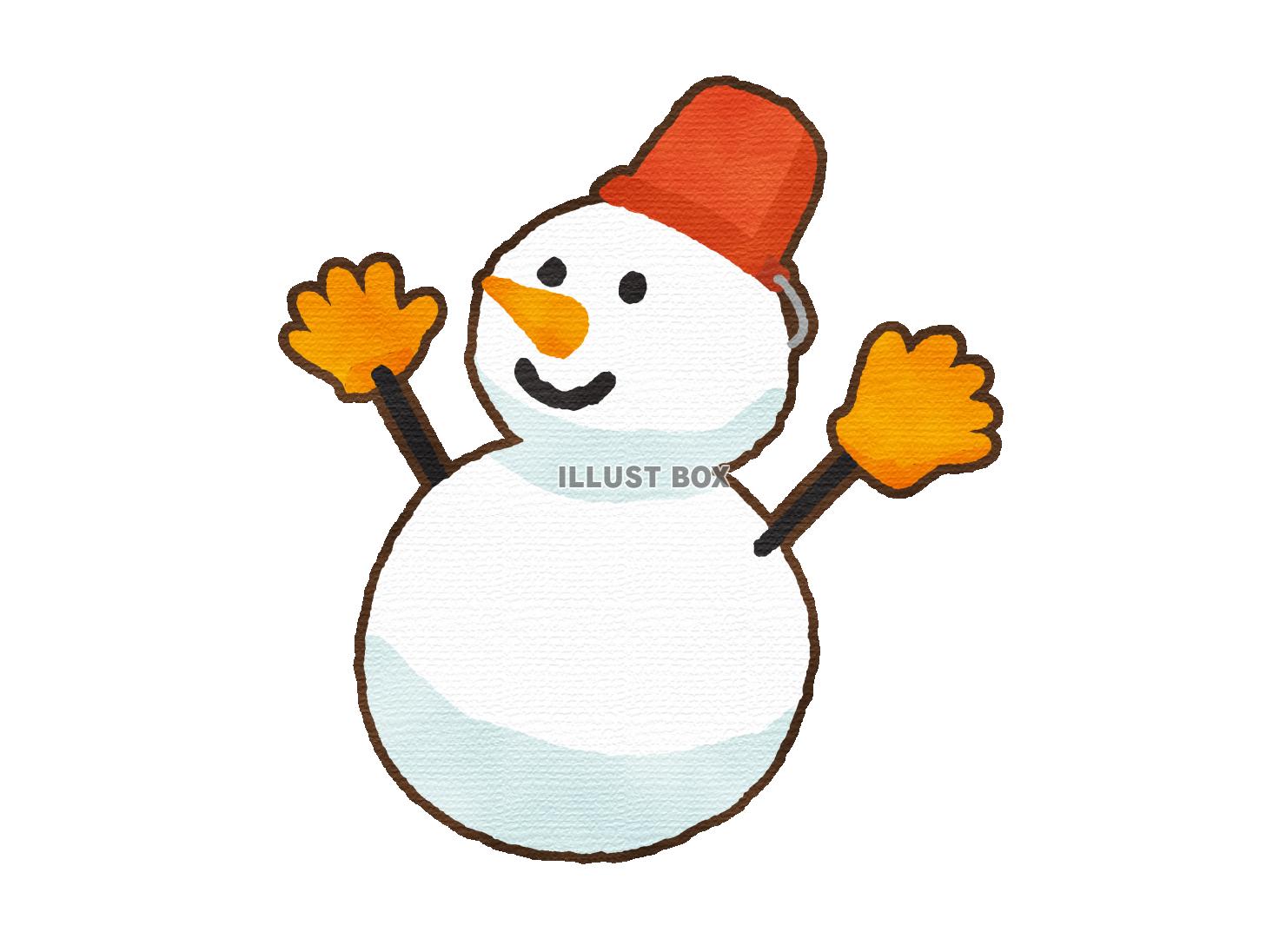 かわいい雪だるまのイラスト（線あり）