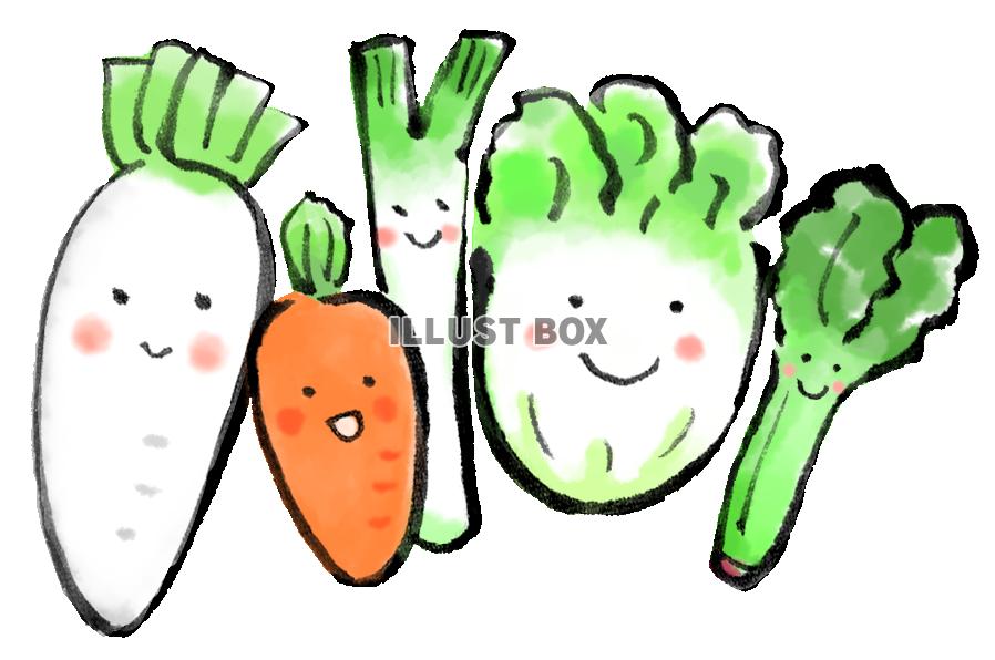 無料イラスト 筆絵のかわいい冬野菜