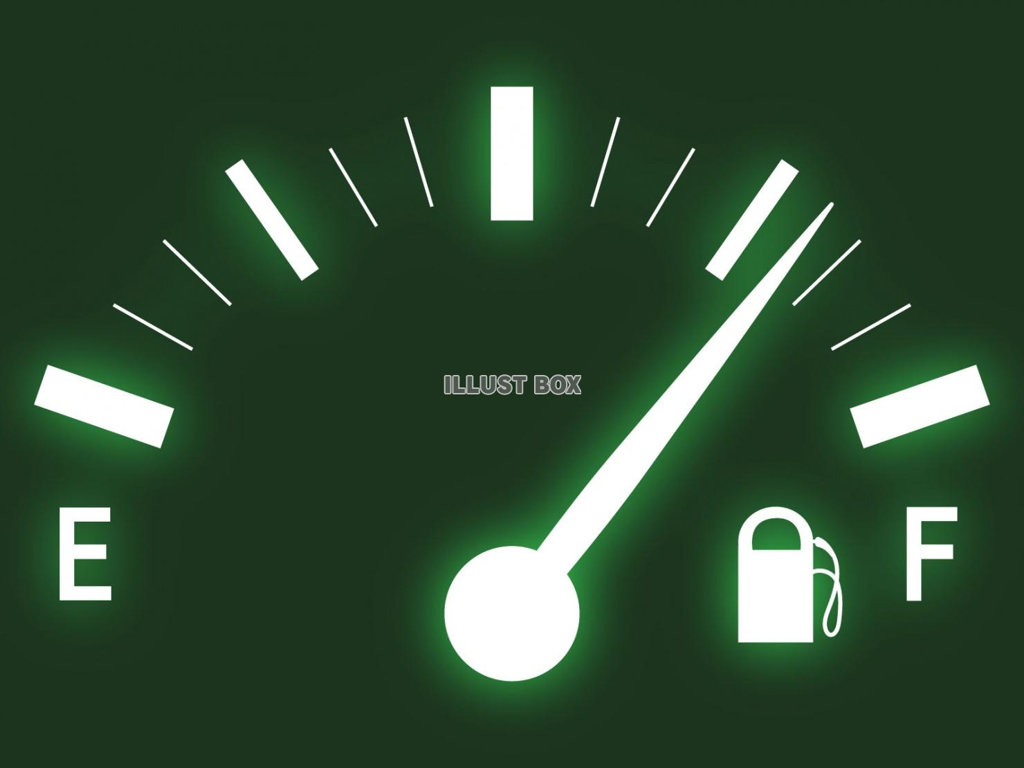 無料イラスト 車の燃料計 メーター緑 発光