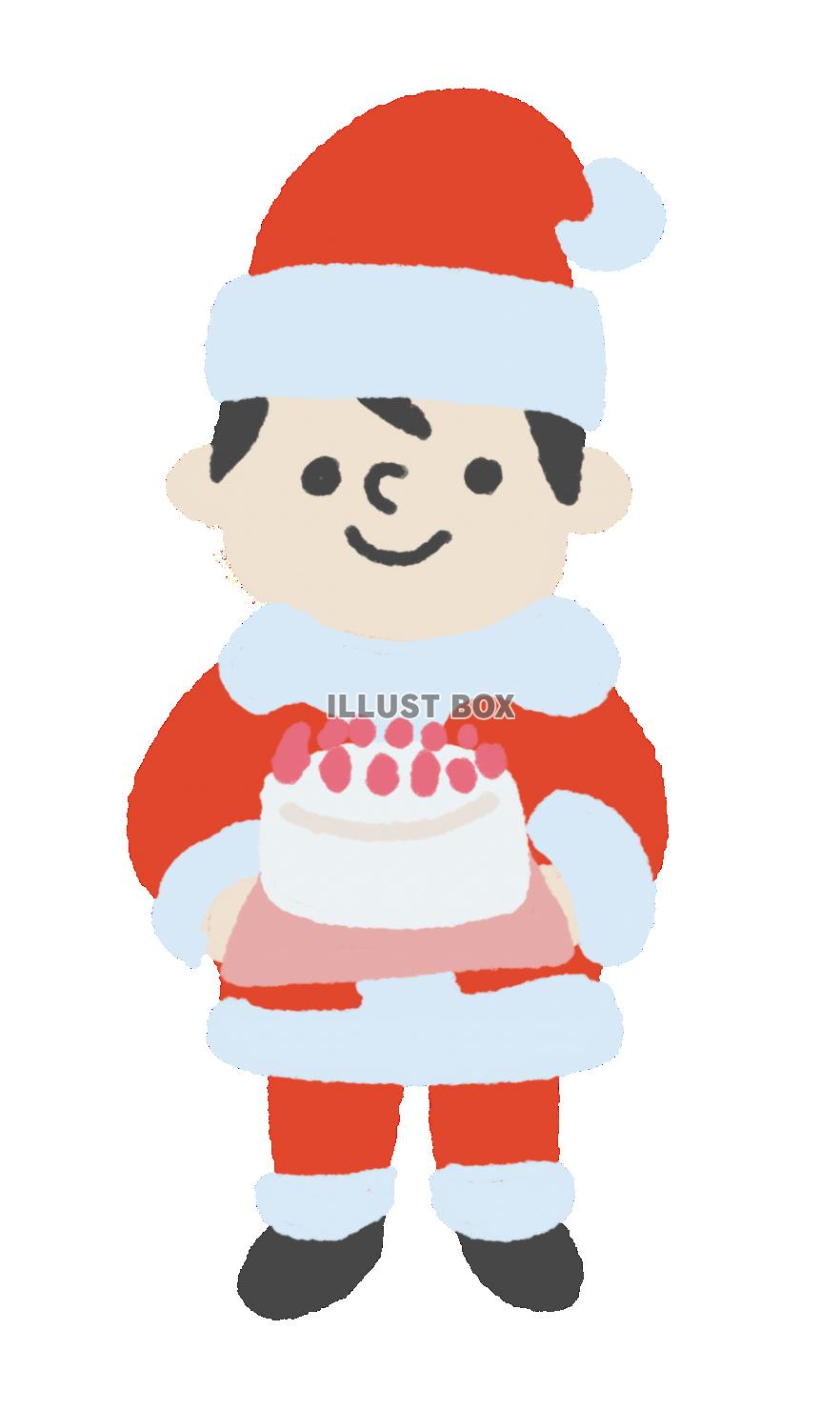 クリスマスケーキを売るサンタのコスプレをした男性のイラスト