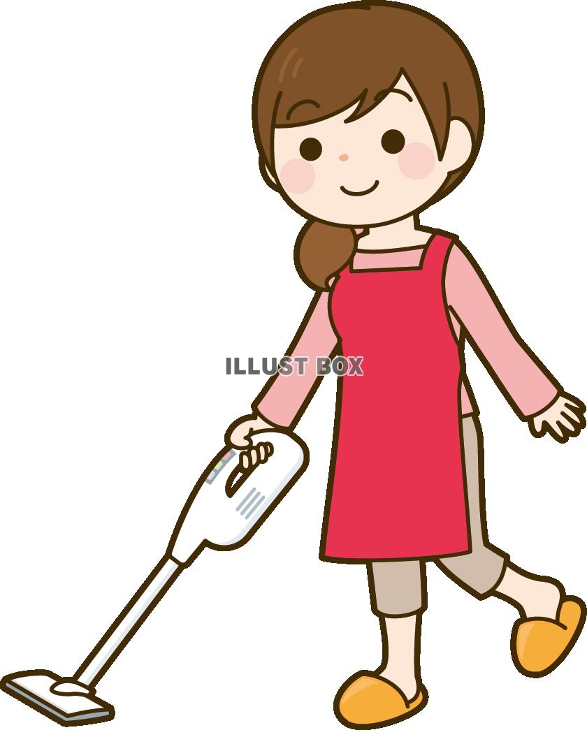 無料イラスト 掃除機をかける女性