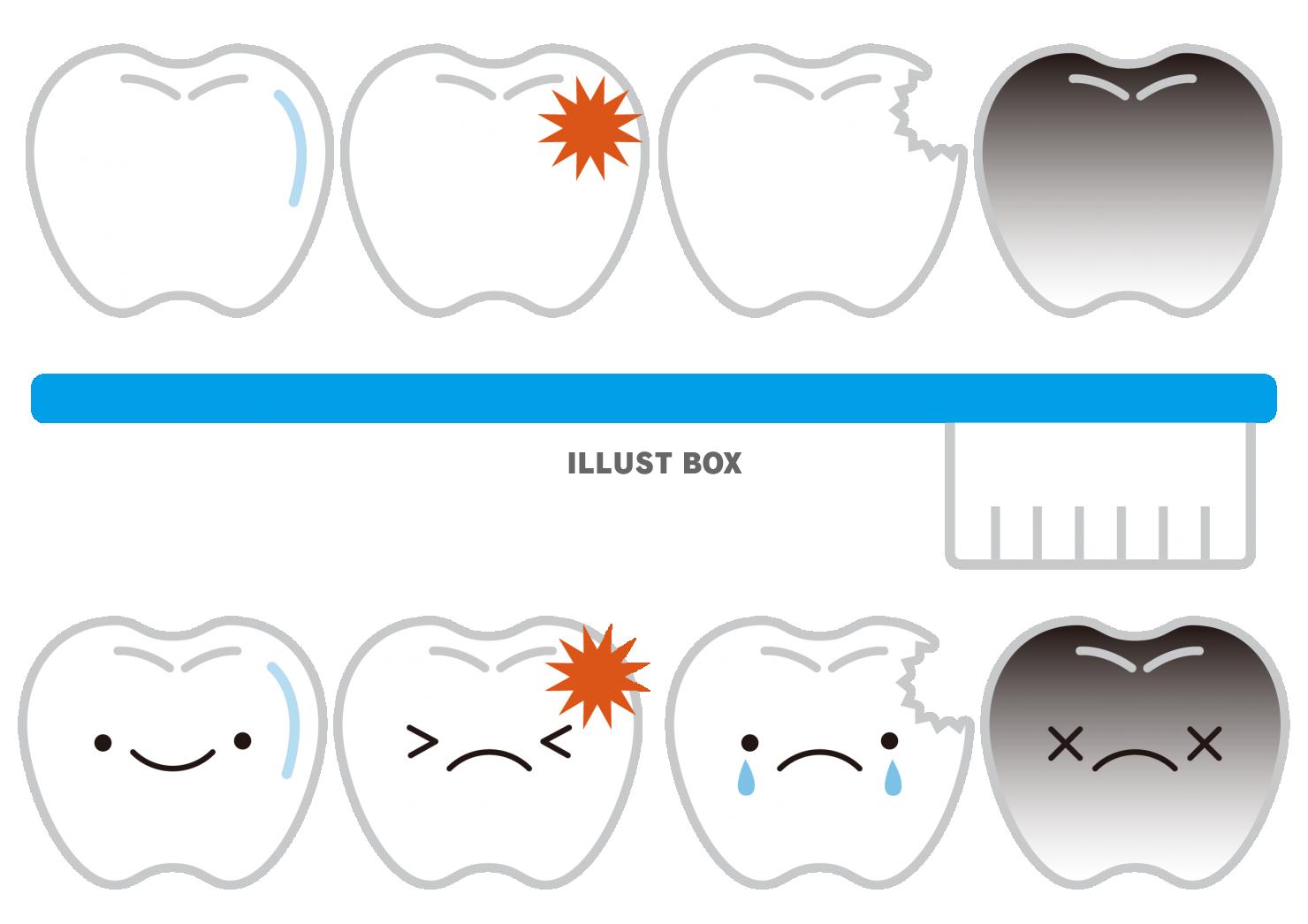 9_イラスト_歯8種・無地・顔付き・歯ブラシ