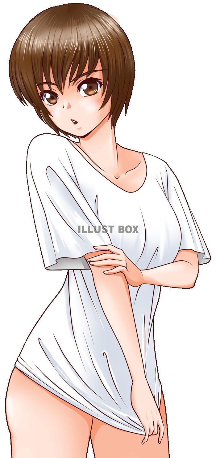 白いTシャツの女の子（透過png）