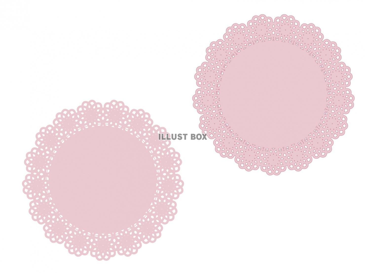 無料イラスト レースコースター風フレーム 主線有り無しセット ピンク