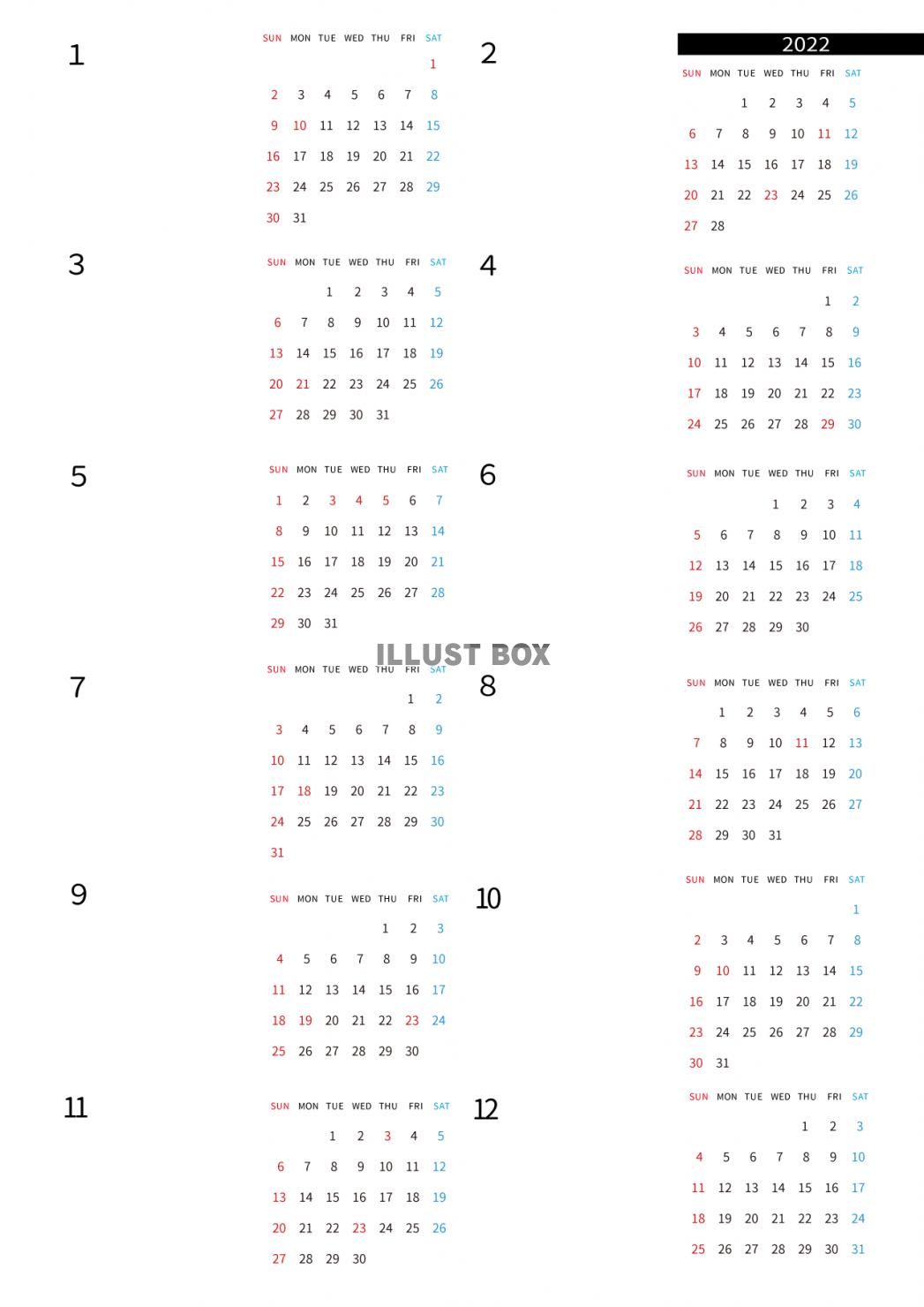 カレンダー （2022年・一年間・12カ月分写真枠・縦）