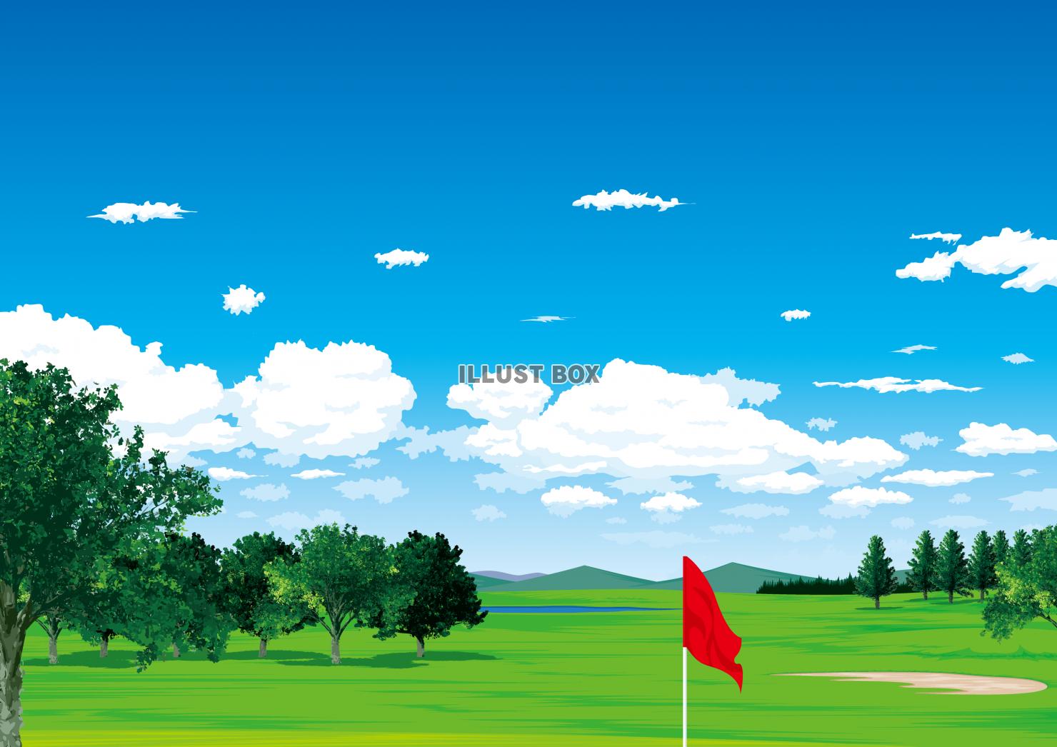 無料イラスト 爽やかなゴルフコースの風景