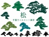 松の木手描き和風シルエット植物セット無料イラストフリー素材