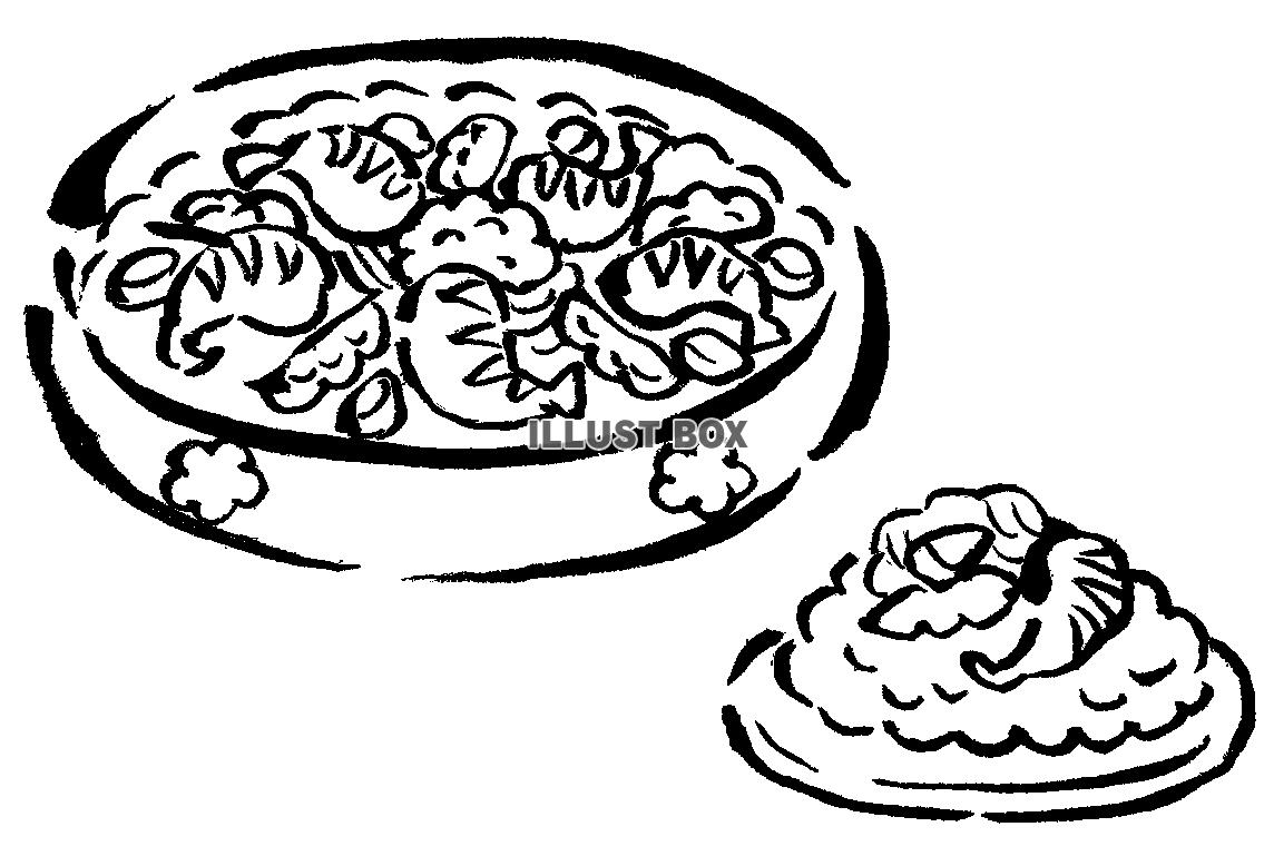 筆絵のちらし寿司（モノクロ）