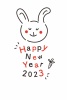 2023年卯年のポップなウサギのイラスト入りカジュアルデザインの年賀状テンプレート　ハガキサイズ縦