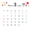 2022年 3月【正方形】かわいいイラスト付きカレンダー