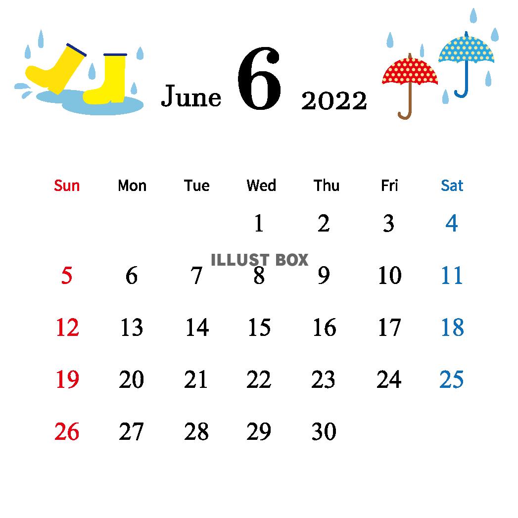 2022年 6月【正方形】かわいいイラスト付きカレンダー