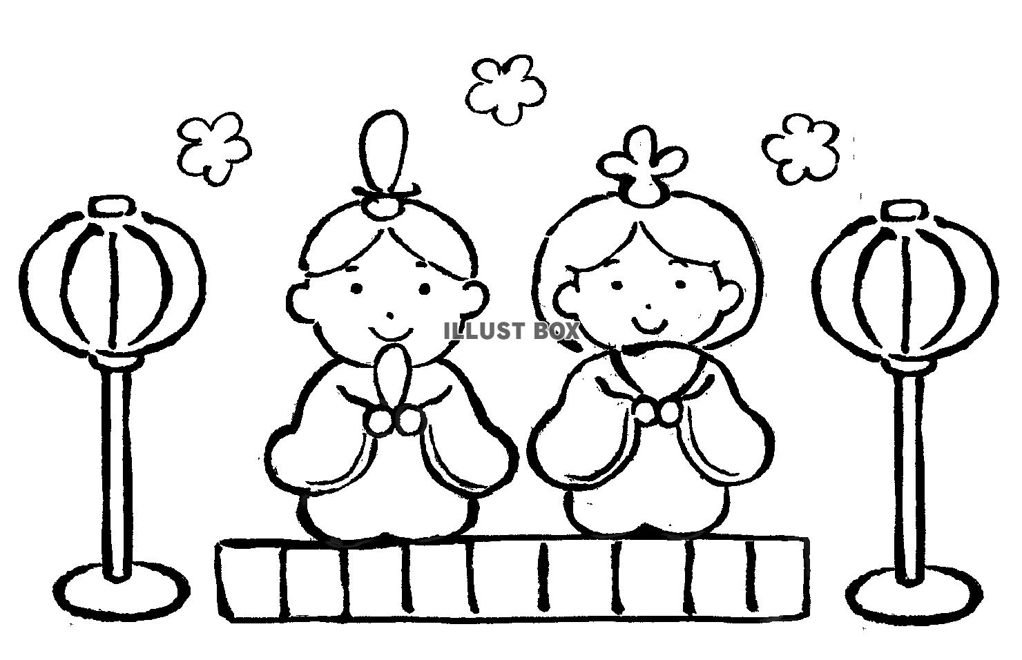 筆絵のかわいいひな祭り（モノクロ）